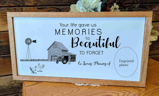 20x12 Memorial Sign With Photograph Wood frame -Beautiful Memories