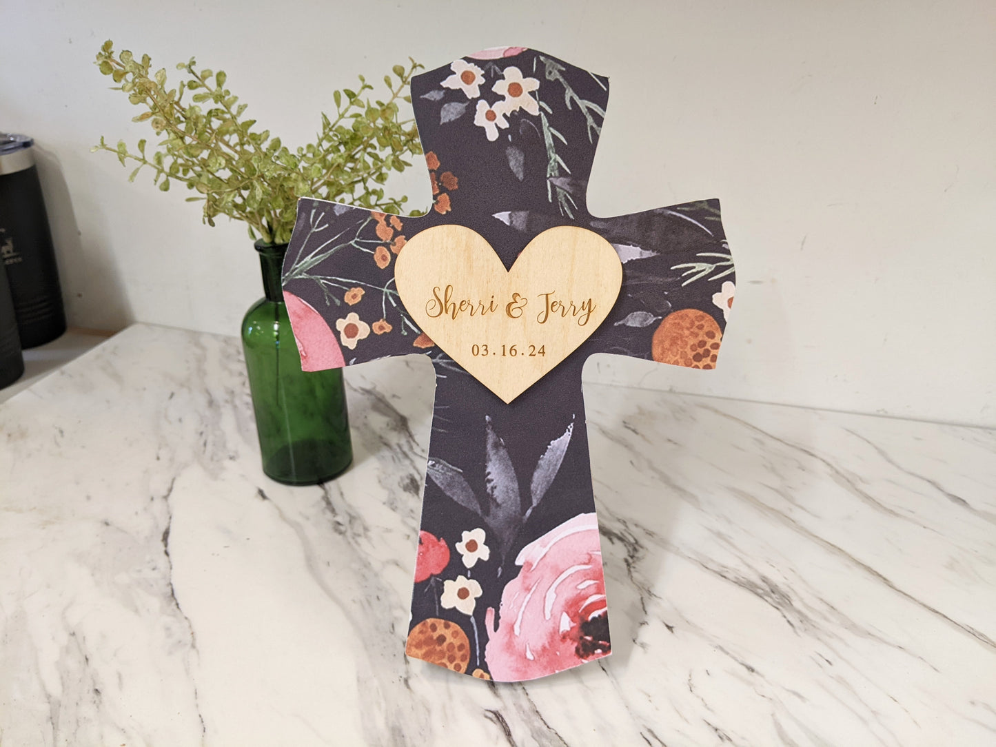 Personalized Wedding 3D Heart Cross