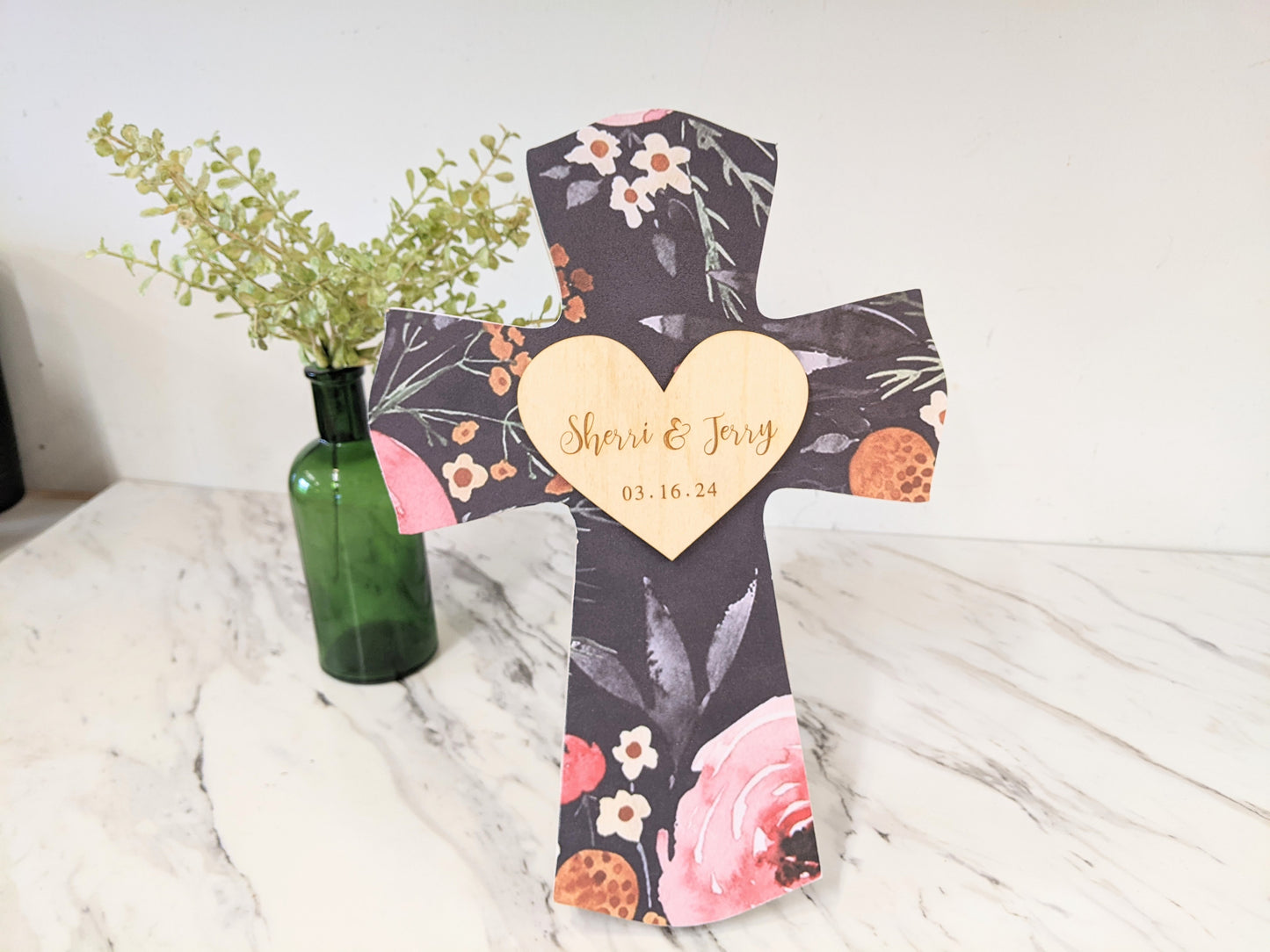 Personalized Wedding 3D Heart Cross