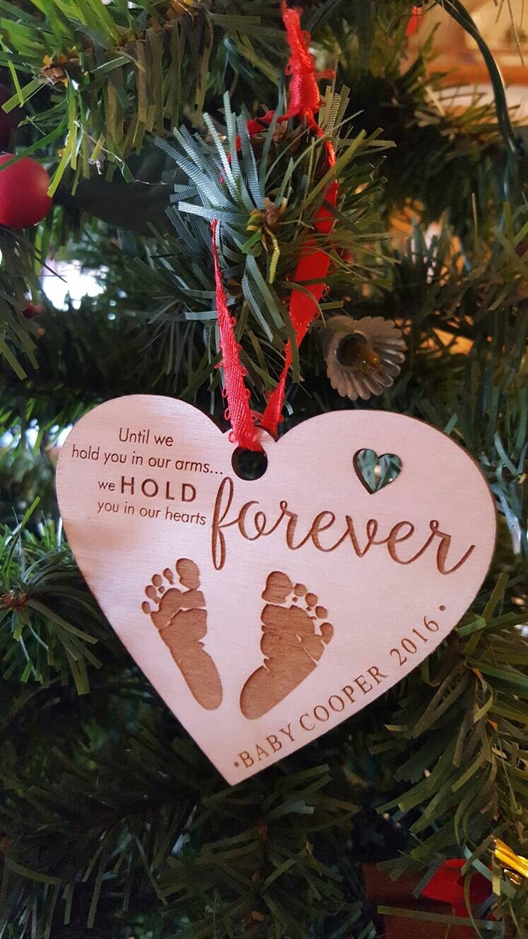 ACTUAL PRINTS Personalized baby Footprints Memorial Christmas Ornament