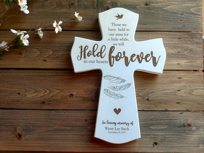 Personalized Memorial cross with feathers