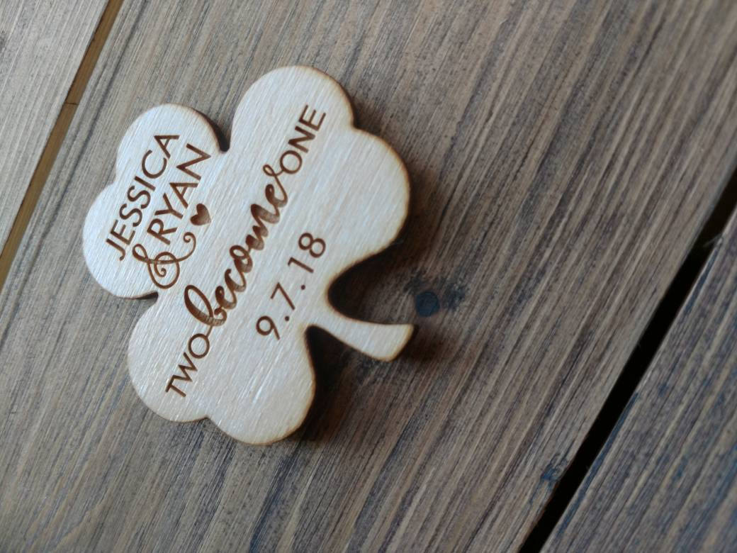 Set of 10, Save The Date Wood Clover Wedding Magnet