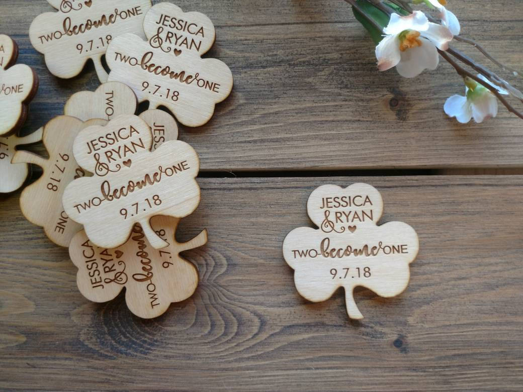 Set of 10, Save The Date Wood Clover Wedding Magnet