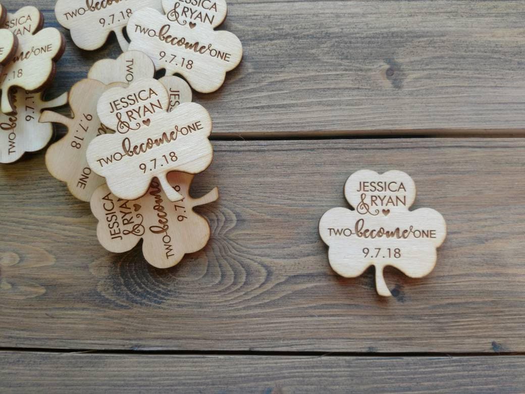 Set of 10, Save The Date Wood Clover Wedding Magnet