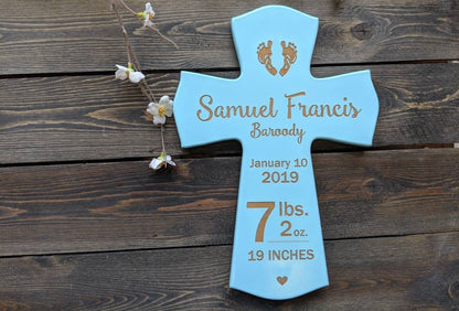 Nursery  Birth Stats Decor,  Personalized Birth information Gift Cross,  Cross with baby birth information, Religious Gift,