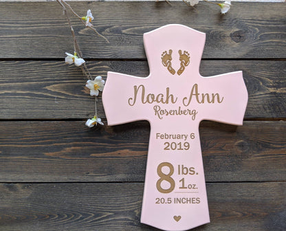 Nursery  Birth Stats Decor,  Personalized Birth information Gift Cross,  Cross with baby birth information, Religious Gift,