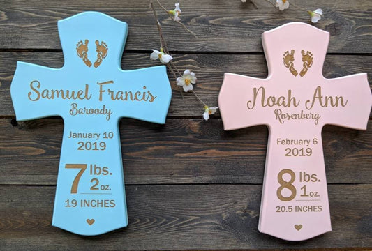 Personalized Nursery Newborn Birth Stats Cross