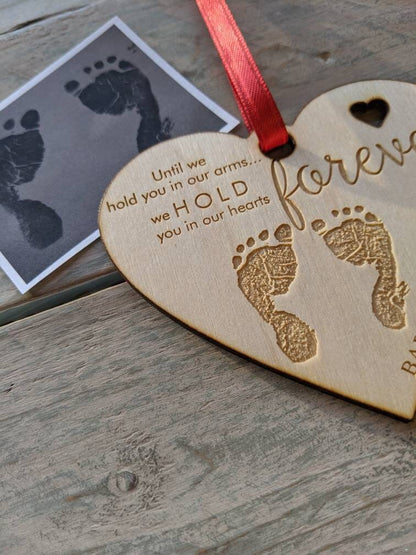 ACTUAL PRINTS Personalized baby Footprints Memorial Christmas Ornament