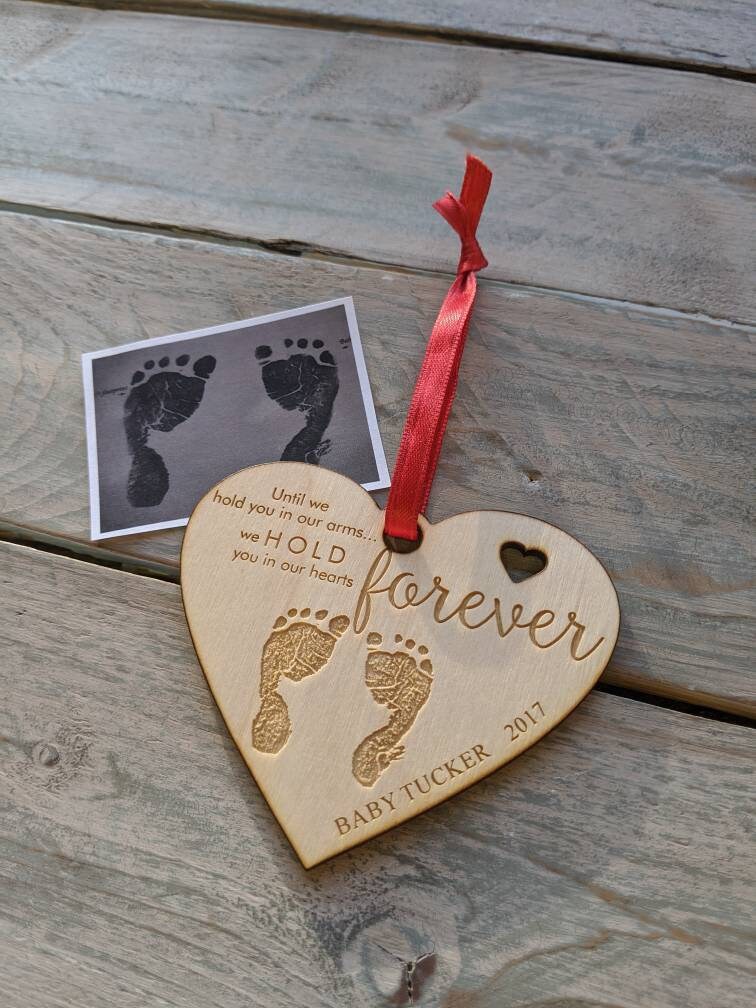 ACTUAL PRINTS Personalized baby Footprints Memorial Christmas Ornament