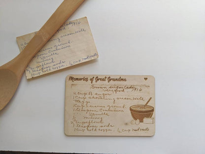 Laser Engraved handwritten wood recipe card