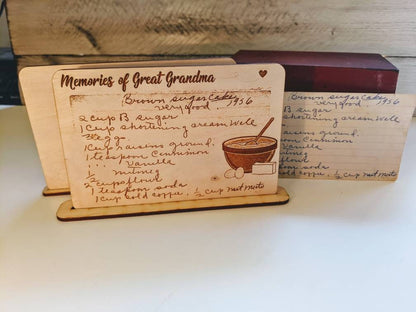 Laser Engraved handwritten wood recipe card