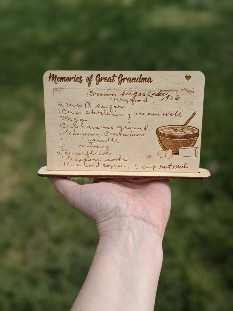 Laser Engraved handwritten wood recipe card