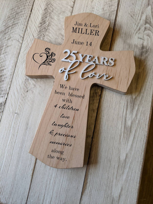 Personalized 25th Anniversary  Gift, 25th Personalized Anniversary Cross Gift For Parents, Religious 25th wedding Anniversary Cross,