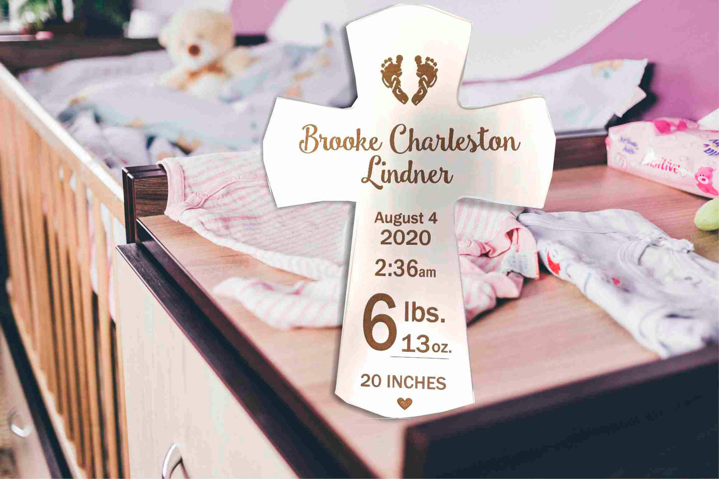 Nursery  Birth Stats Decor,  Personalized Birth information Gift Cross,  Cross with baby birth information, Religious Gift,