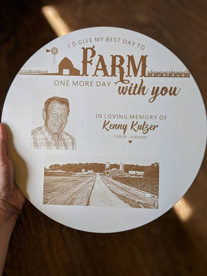 Personalized Laser Engraved Picture Wood Farmer Memorial Gift, Personalized Memorial Farmer Gift, Farmer Memorial Photograph gift