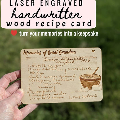 Laser Engraved handwritten wood recipe card