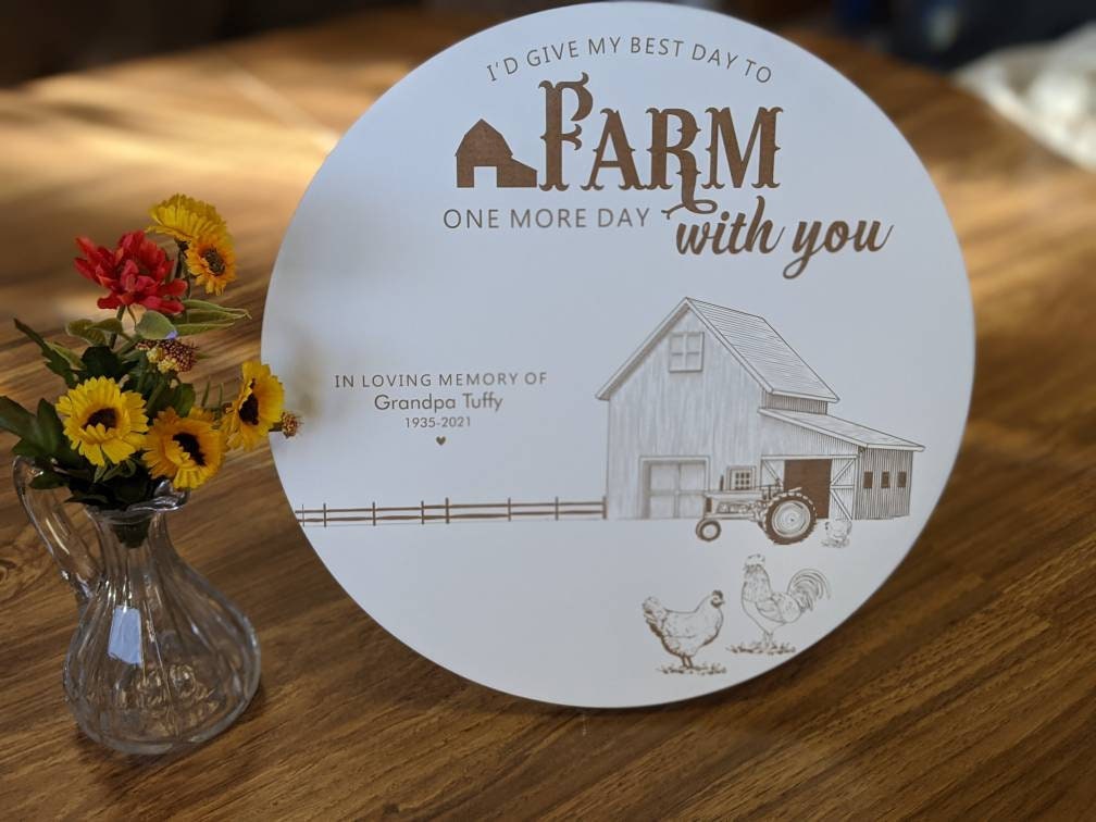 Farm Memorial Gift , Farm Sympathy Gift, Personalized Sympathy Gift, Farming Funeral Gift, Engraved Memorial Gift, Memorial Scene