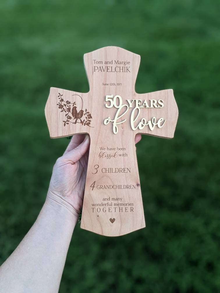 Personalized 50th Anniversary Cross Gift, 50th Personalized Anniversary Gift For Parents, Religious 50th wedding Anniversary Cross,