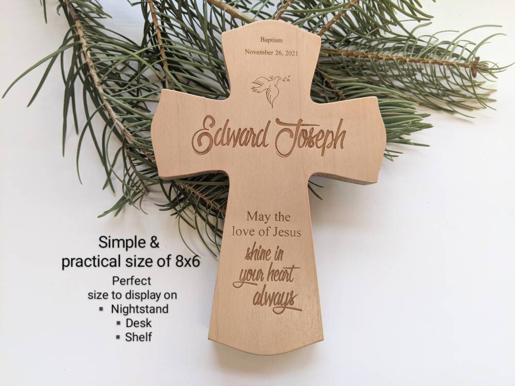 Personalized baptism cross with verse