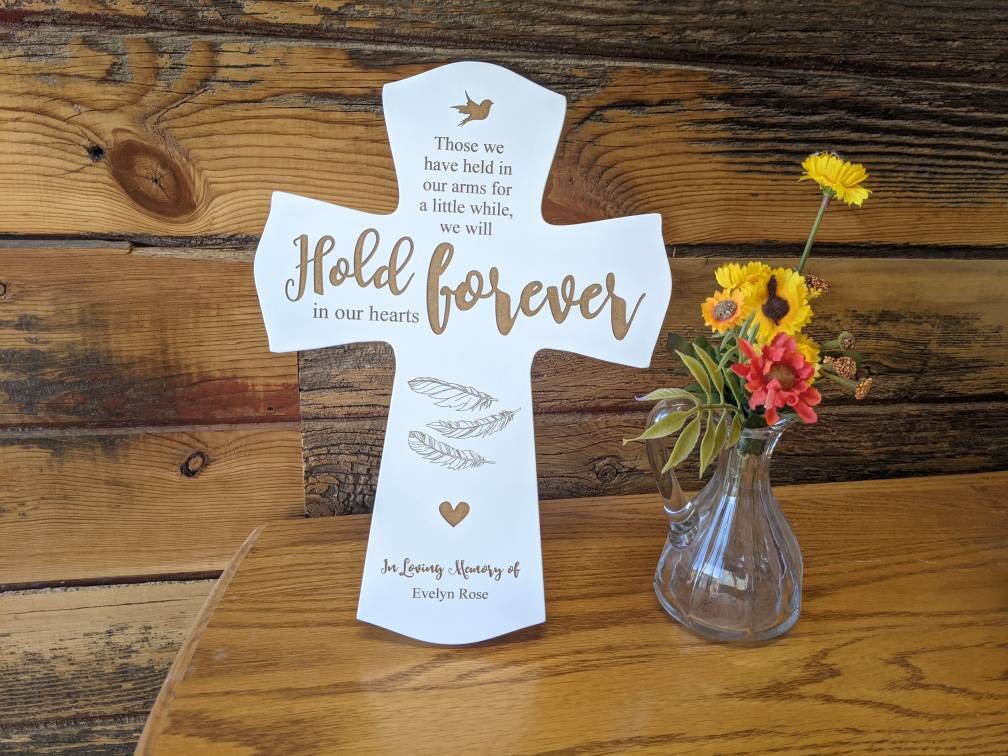 Personalized Memorial cross with feathers