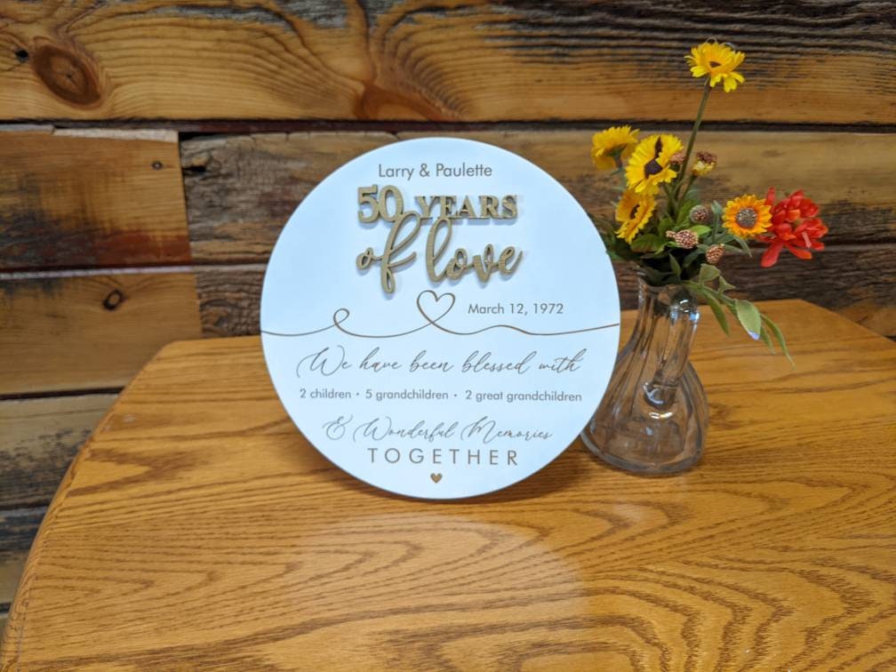 50th anniversary table centerpiece plaque for parents