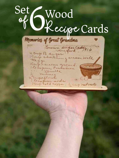 SET of SIX 4x6 Identical Etched Wood Recipe card for Mom Gift, Grandma's Handwritten Recipe