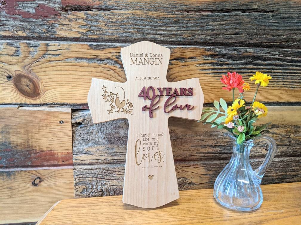 40th wedding anniversary cross, personalized with names