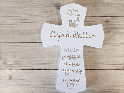 Personalized In Jesus I am Baptism Cross Gift