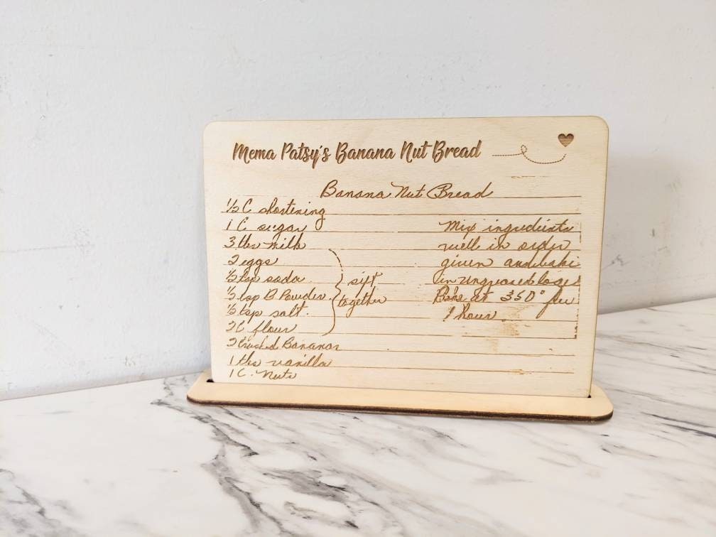 Handwritten Wood Recipe Card with Recipe