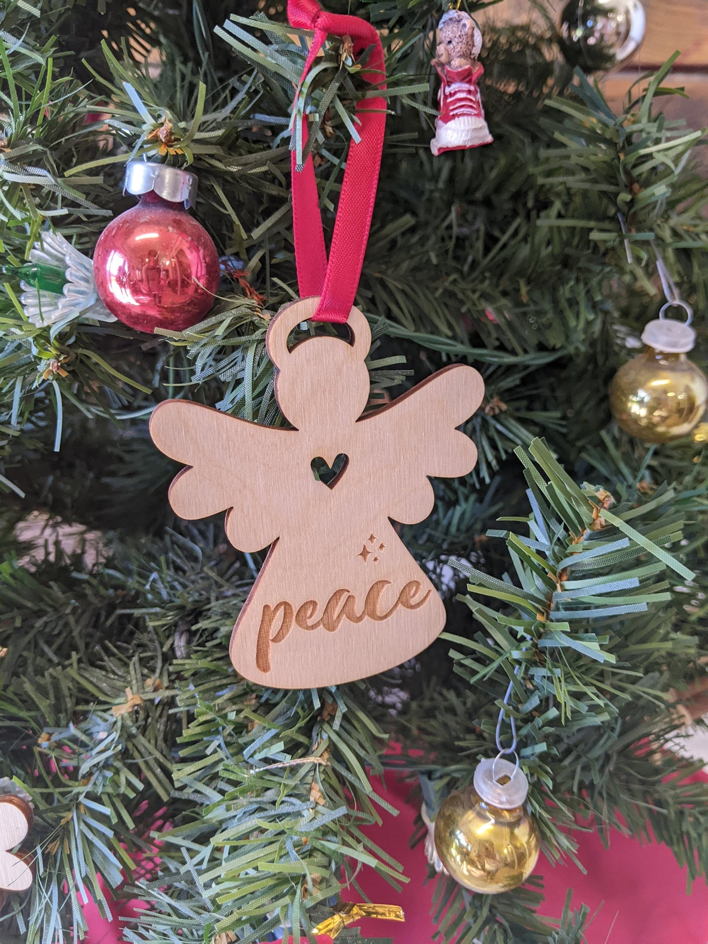 Set of Five Christmas Angel Ornaments, Wood Christmas Ornaments,  Angel ornaments , Angel Christmas wood ornaments