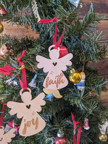 Set of Five Christmas Angel Ornaments, Wood Christmas Ornaments,  Angel ornaments , Angel Christmas wood ornaments