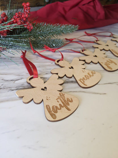 Set of Five Christmas Angel Ornaments, Wood Christmas Ornaments,  Angel ornaments , Angel Christmas wood ornaments