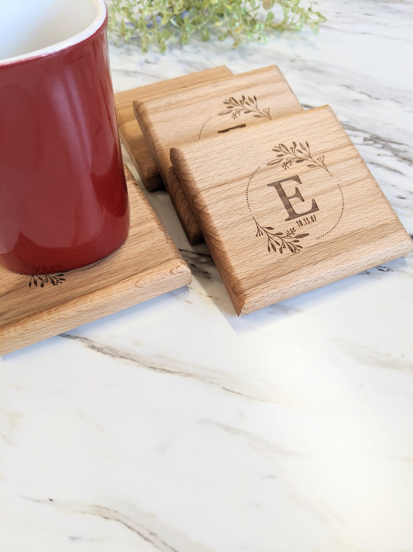 Personalized Wood monogram Coaster Set, Anniversary Monogram Coasters, Wedding Monogram Coasters gift for couples, housewarming coasters