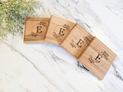 Personalized Wood monogram Coaster Set, Anniversary Monogram Coasters, Wedding Monogram Coasters gift for couples, housewarming coasters