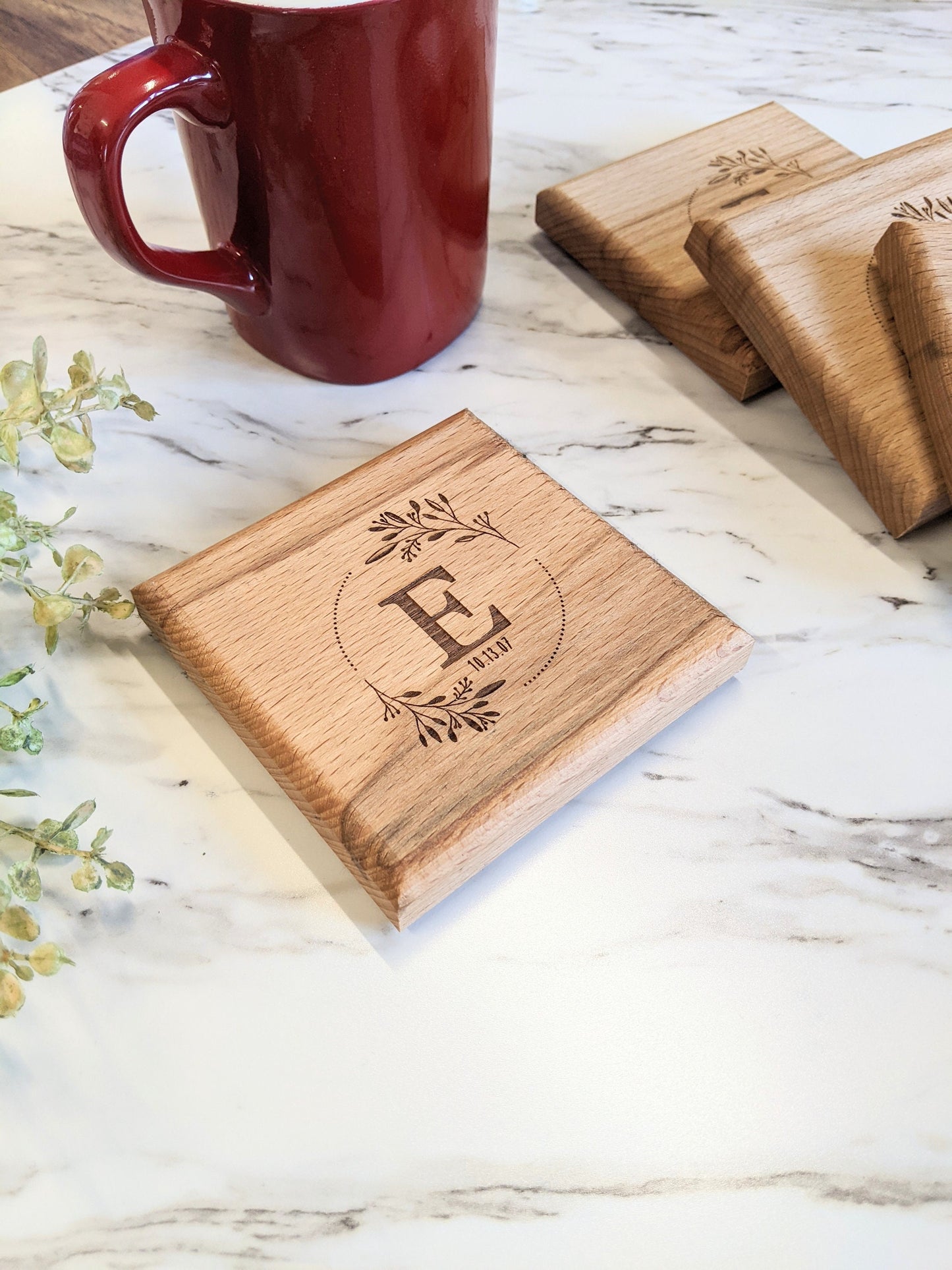 Personalized Wood monogram Coaster Set, Anniversary Monogram Coasters, Wedding Monogram Coasters gift for couples, housewarming coasters