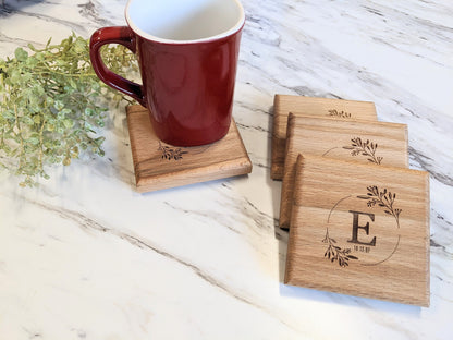 Personalized Wood monogram Coaster Set, Anniversary Monogram Coasters, Wedding Monogram Coasters gift for couples, housewarming coasters